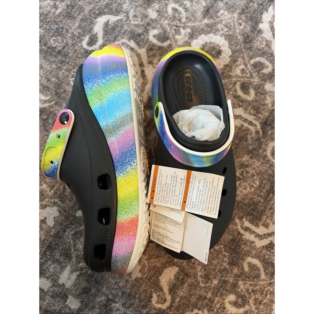 CROCS Classic Crush Spray Tie Dye Clog Women 10 Men 8 Black Multicolor Platform